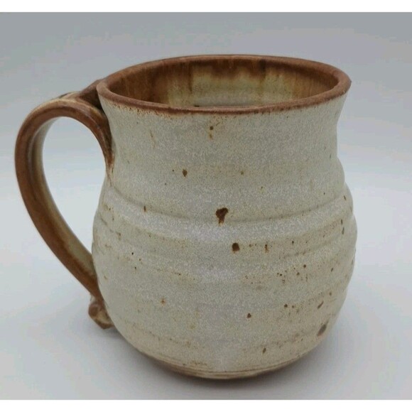 Vtg Art Pottery Mug Signed Lytle Potbelly Tan & Brown - Picture 3 of 10